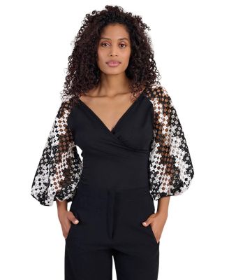 Women's Mirella Balloon-Sleeve Faux-Wrap V-Neck Blouse