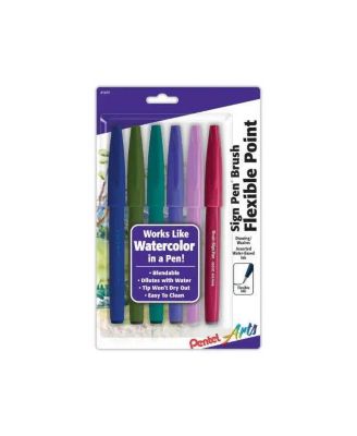 Arts Sign Pen Brush Tip, Assorted Pastel Colors, 6-Pk (CA/D2/D3/V2/P2/B2)