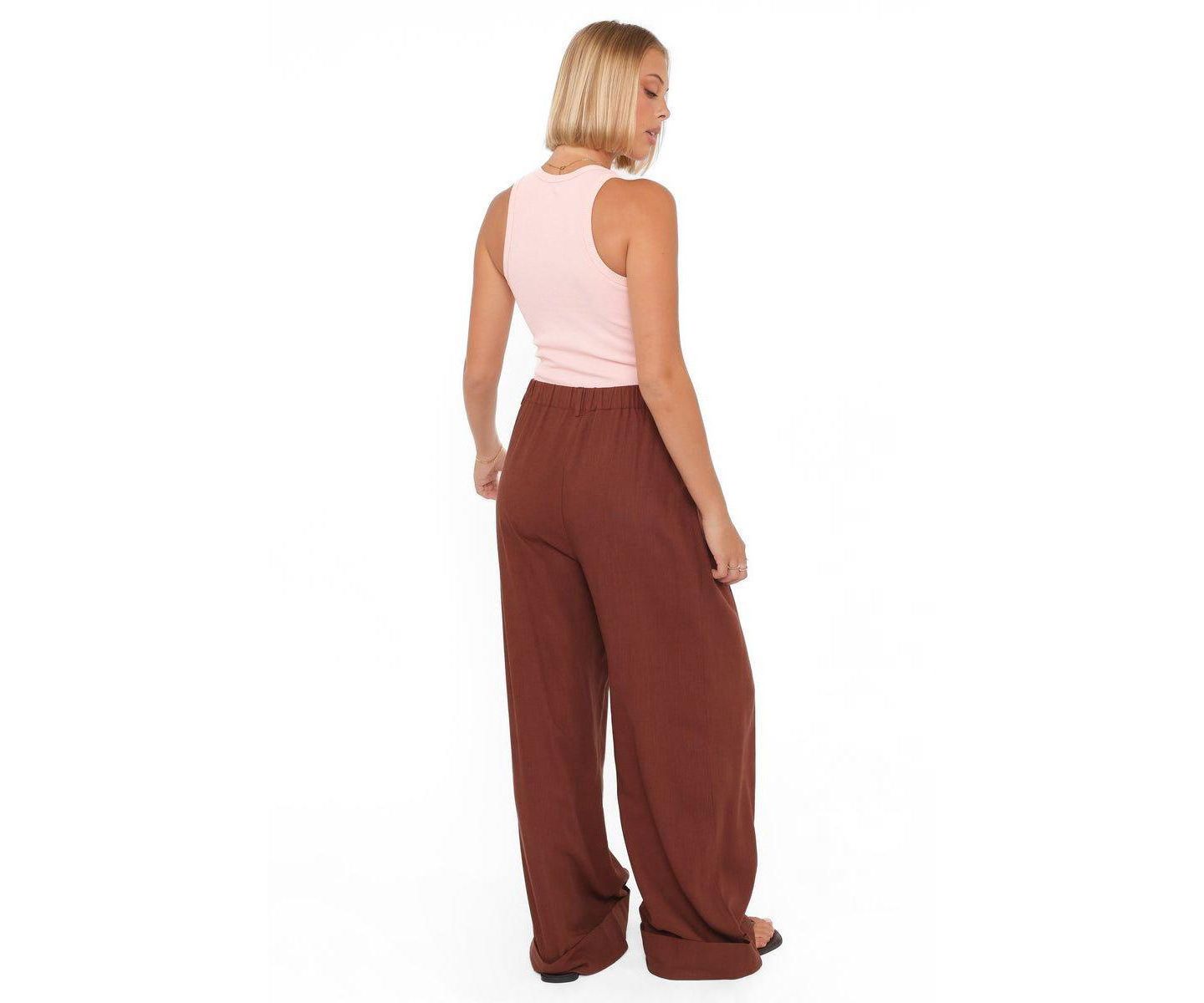 Женские брюки Petal and Pup Elinor High-Rise Wide-Leg Cuffed Linen-Blend, цвет: Коричневый — фото 3