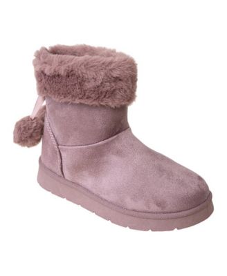 Little Girls' Faux-Fur Cuff Boots with Bow and Pom-Pom Accents