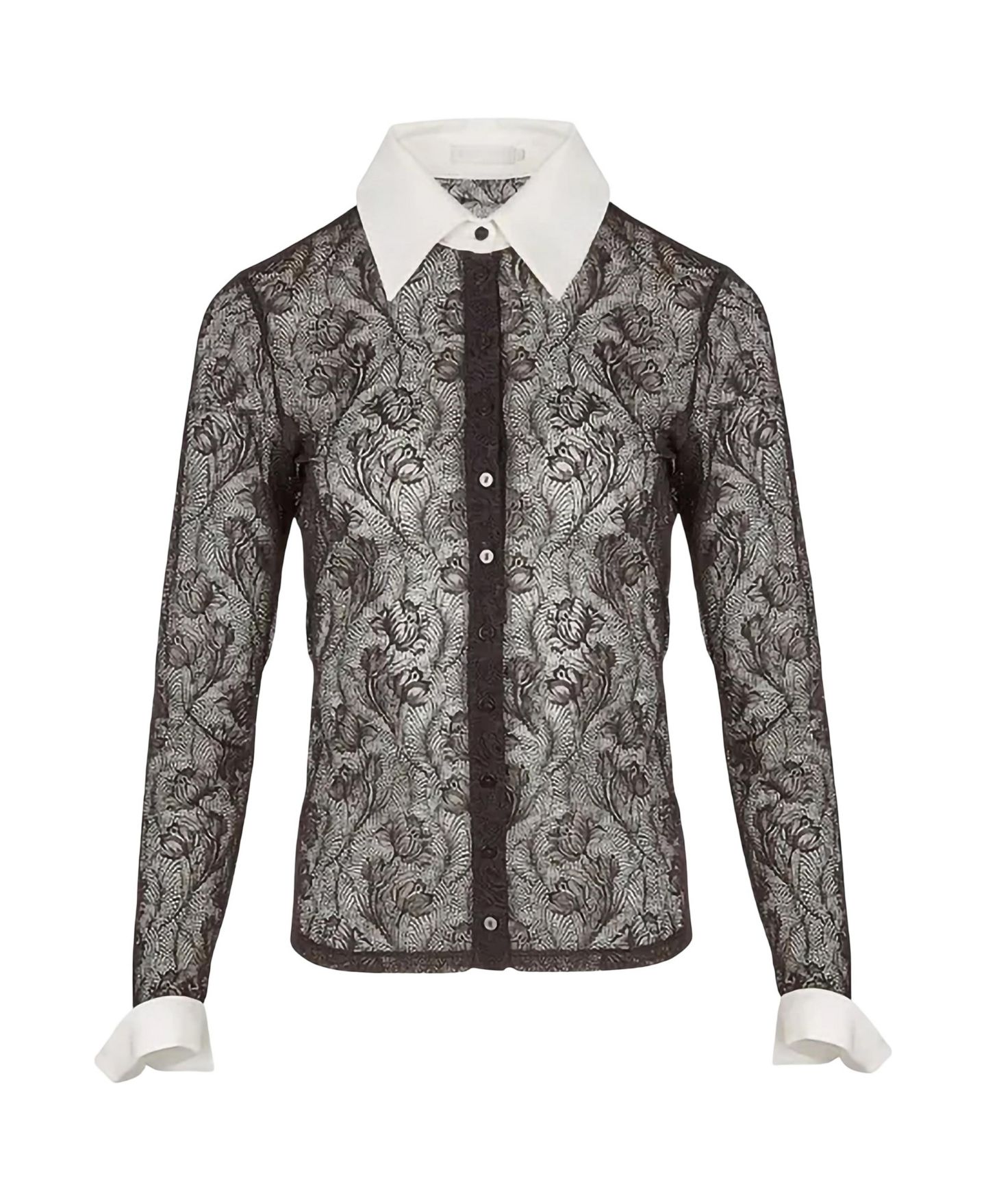 Женская рубашка Anne Fontaine Yvonna Long-Sleeve Lace French-Cuff, цвет: Чёрный — фото 4