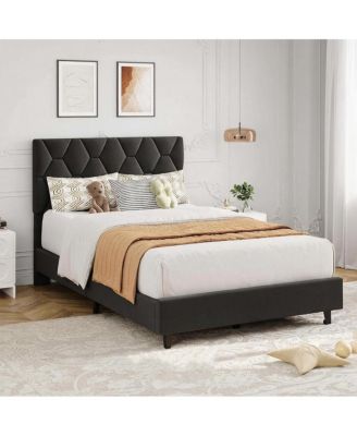 Twin XL Platform Bed Frame Adjustable Headboard Wood Slat Support No Box Spring Needed for Bedroom Guest Room
