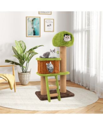 Cute Cat Tree with Mushroom-Shaped Nest Condo and Climbing Ladder