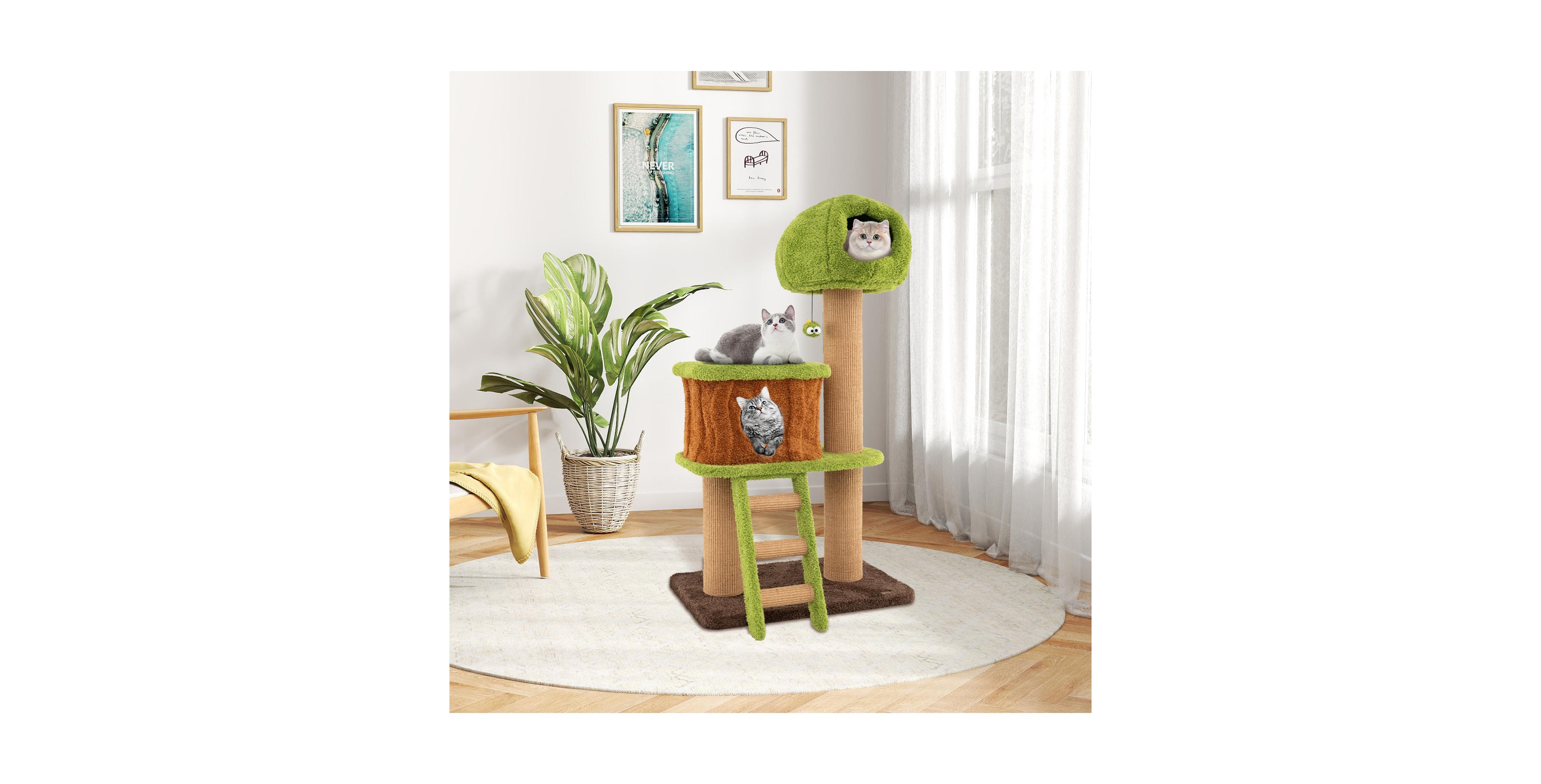 Zeny Cute Cat Tree with Mushroom-Shaped Nest Condo and Climbing Ladder