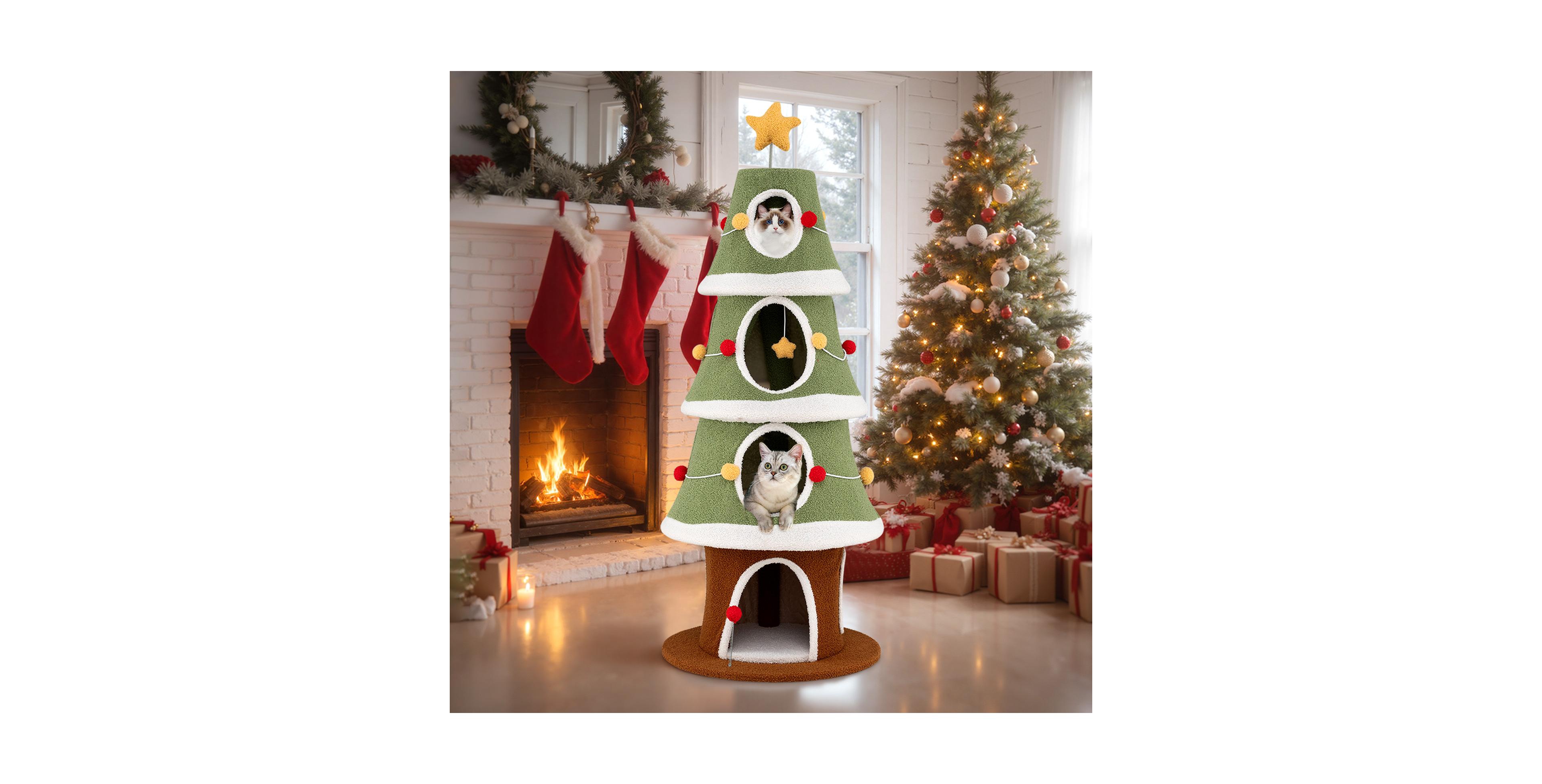 Zeny Large Christmas Cat Tree 61in with 4 Condos