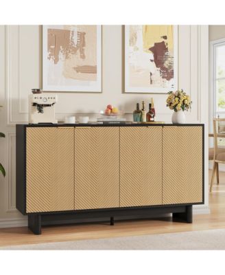 58 Inch Engineered Wood Fluted Adjustable Shelf Sideboard Buffet Cabinet