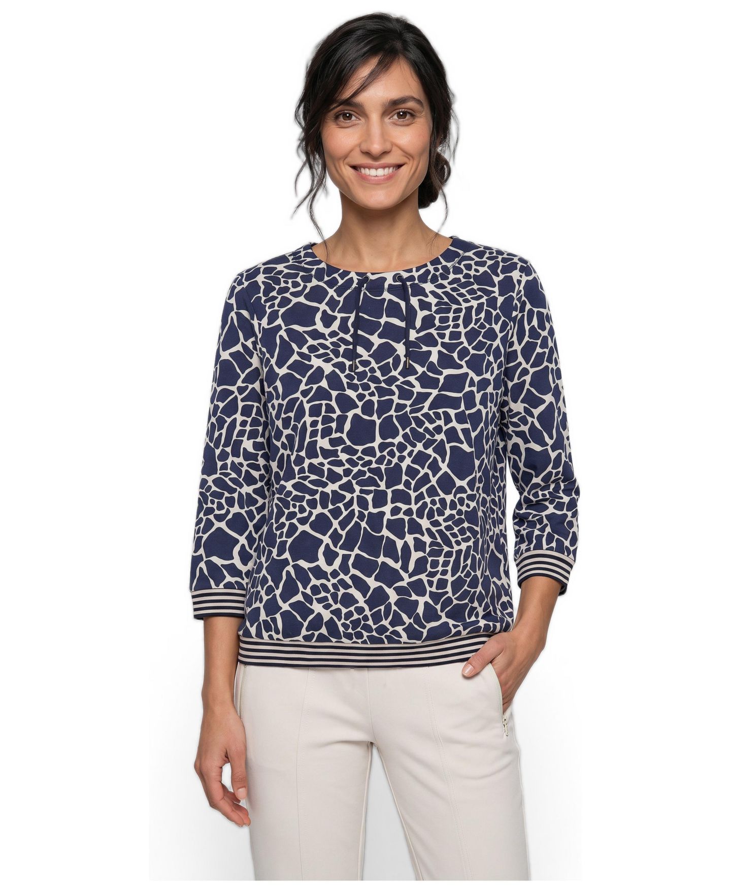 Женская футболка Olsen 3/4-Sleeve Animal-Print, цвет: Чернильный синий — фото 1