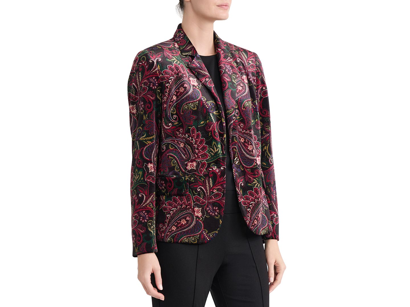 Женский пиджак Jones New York Printed Velvet Notch Collar Blazer, цвет: Чёрный — фото 3