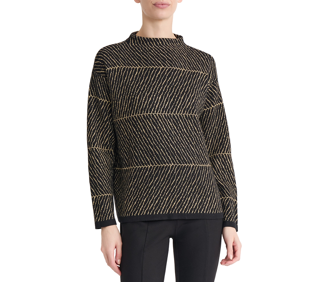 Jones New York Women's Jacquard Funnel Neck Long-Sleeve Sweater - Jones Black