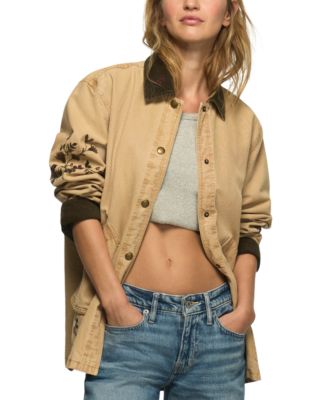 Women's Canvas Oversized Floral-Embroidered Field Jacket