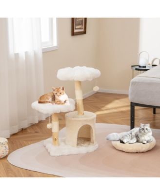 Cute Solid Wood Cat Tree Flower Tower with Sisal Posts