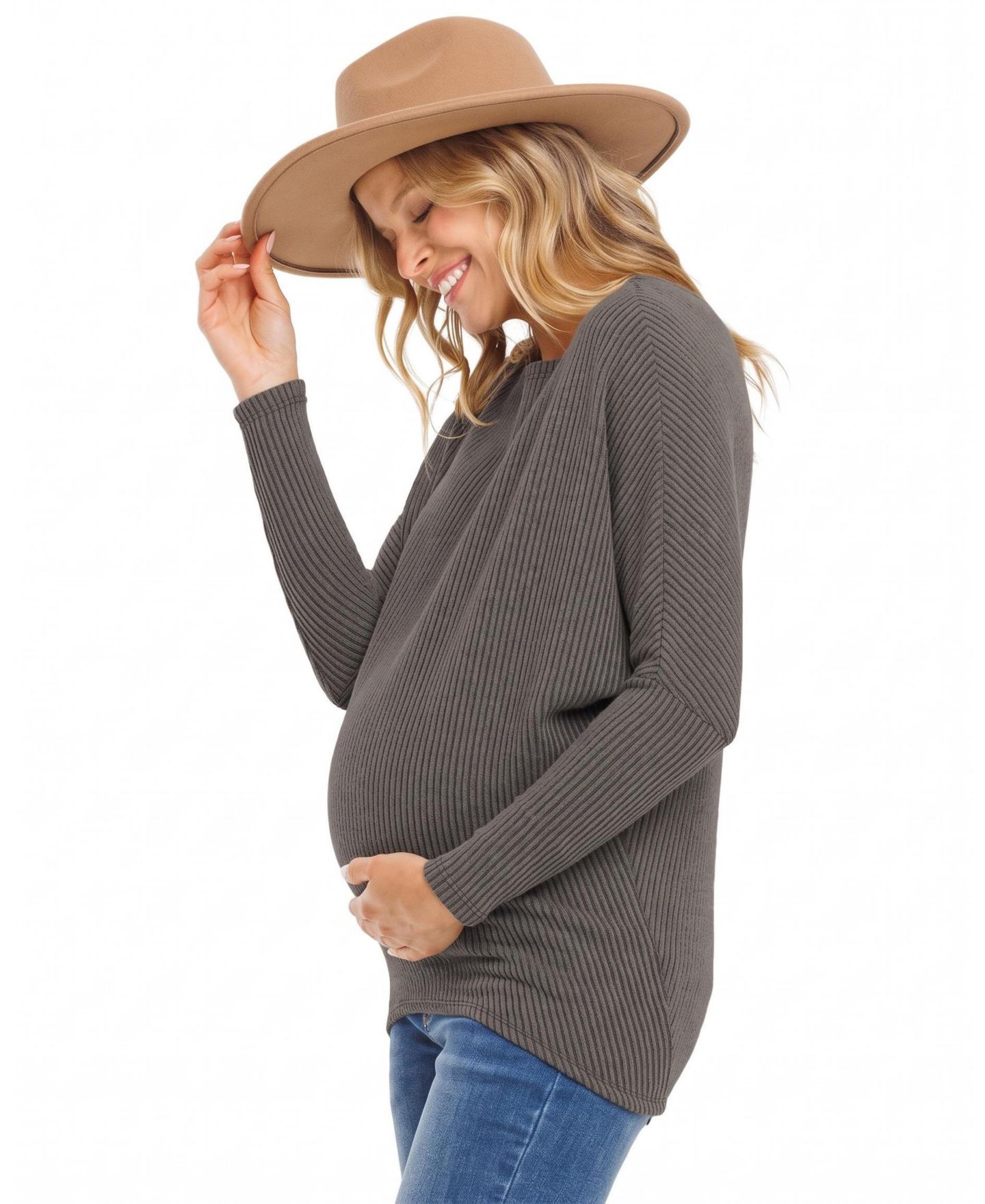 Женский топ Hello Miz Maternity Rib-Knit Boat-Neck Dropped-Shoulder, цвет: Мокко — фото 2