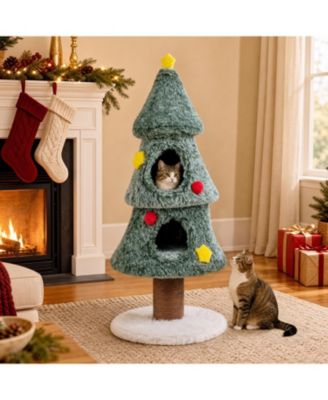 Christmas Cat Tree with 2 Condos and Decorative Stars