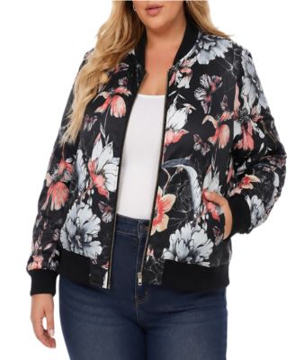 Plus Size Floral-Print Bomber Jacket