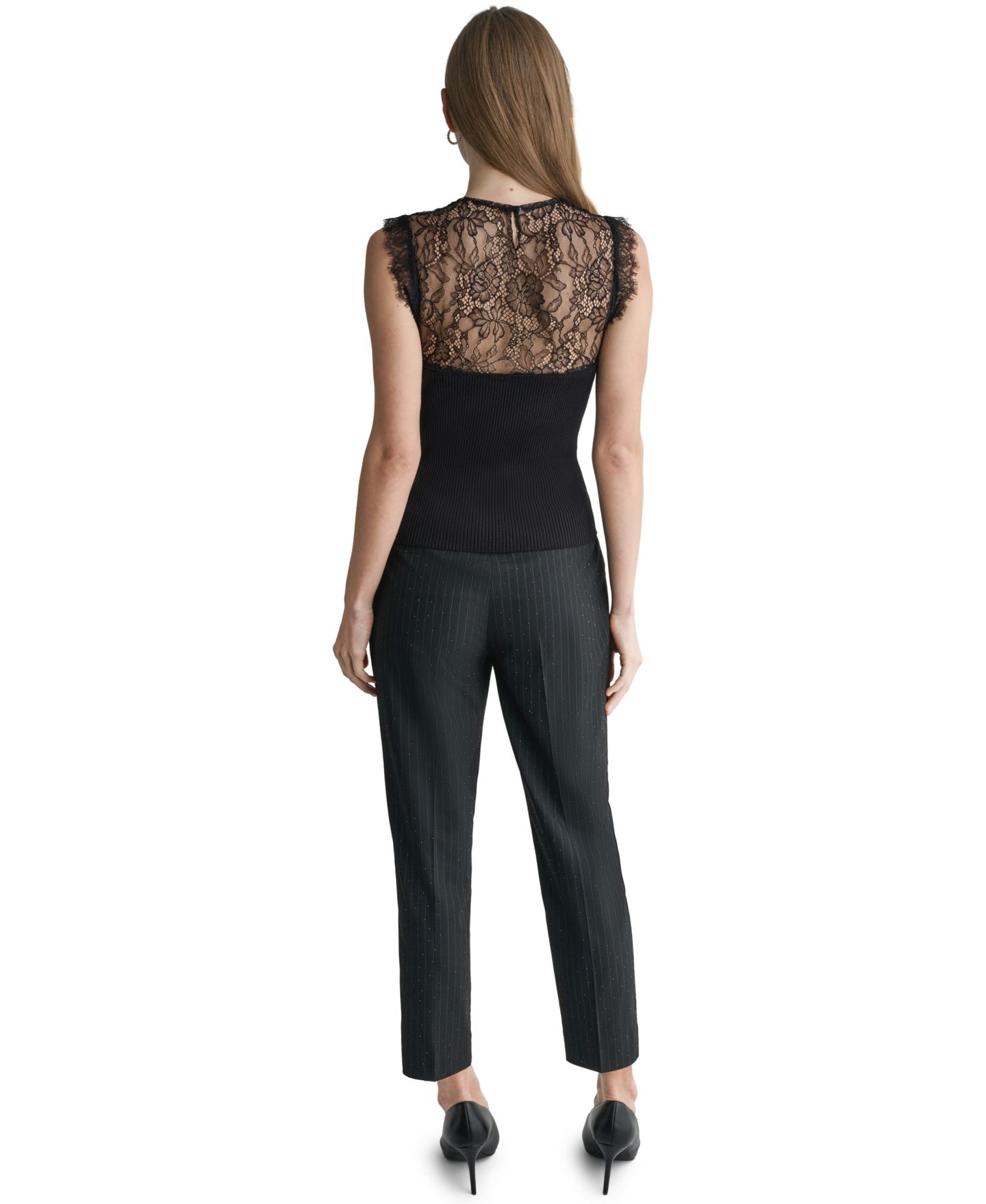 Женский топ BCBG Sleeveless Floral Lace, цвет: Чёрный — фото 5