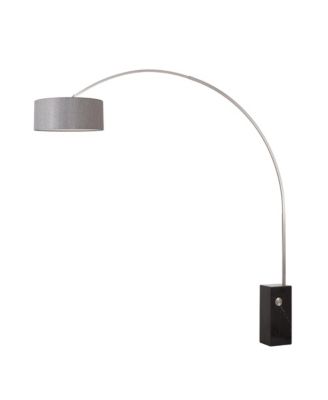Iconic Arc Lamp - Satin Nickel, Marble Base, Drum Cashmere Linen Shade, Dimmable