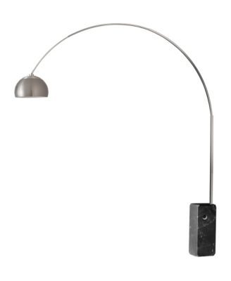 Iconic Arc Lamp - Satin Nickel, Marble Base, Half Dome Satin Nickel Shade, Dimmable