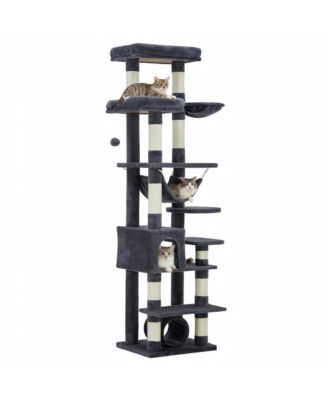 74" Heavy-Duty Cat Tree for Large Cats, Multi-Level Tower with Scratching Posts, Condo, Perches, Hammock, Tunnel and Feeding Station