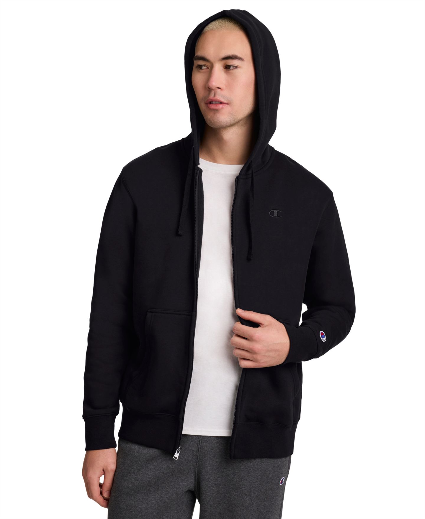 Мужское худи Champion Powerblend Fleece Full Zip, цвет: Чёрный — фото 3