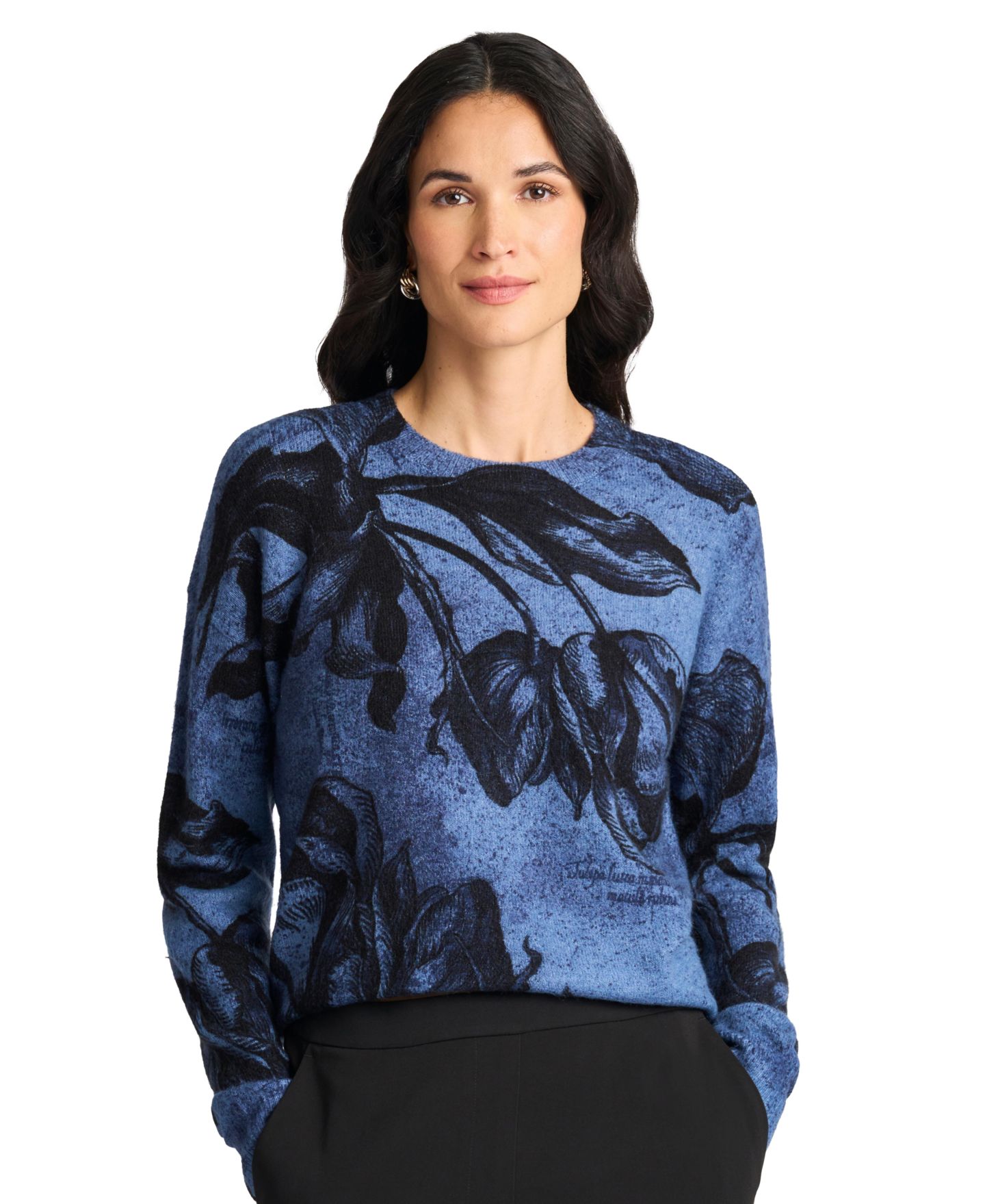 Женский свитер Vince Camuto Floral-Print Long-Sleeve Crewneck, цвет: Тёмный джинсовый — фото 1
