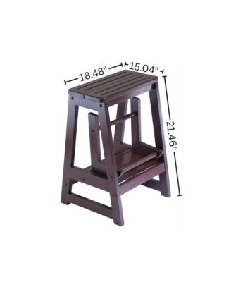 Solid Wood Two-Step Stool, Foldable Lower Step, Sturdy