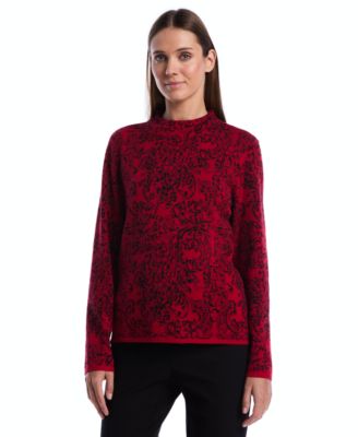 Women's Mock Neck Long-Sleeve Floral Paisley Print Sweater