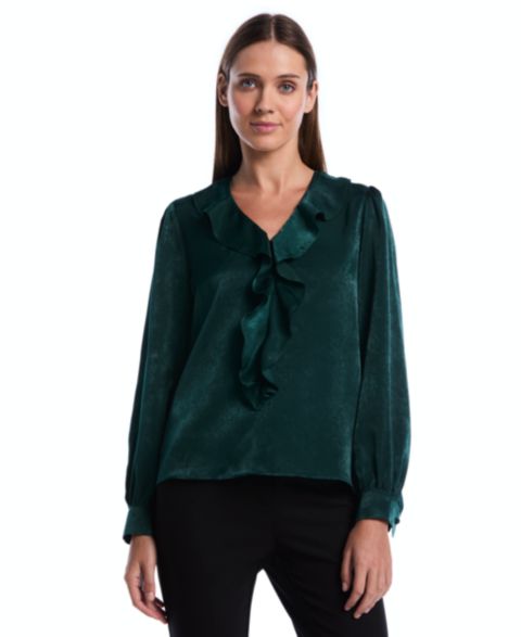 Женская блузка Rafaella Petite Puff-Sleeve V-Neck Ruffle, цвет: Сосновый