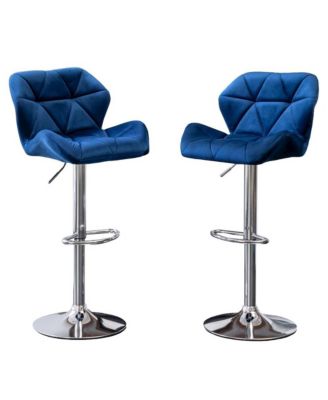 Breni Velvet Diamond Tufted Swivel Adjustable Height Barstool, Set of 2