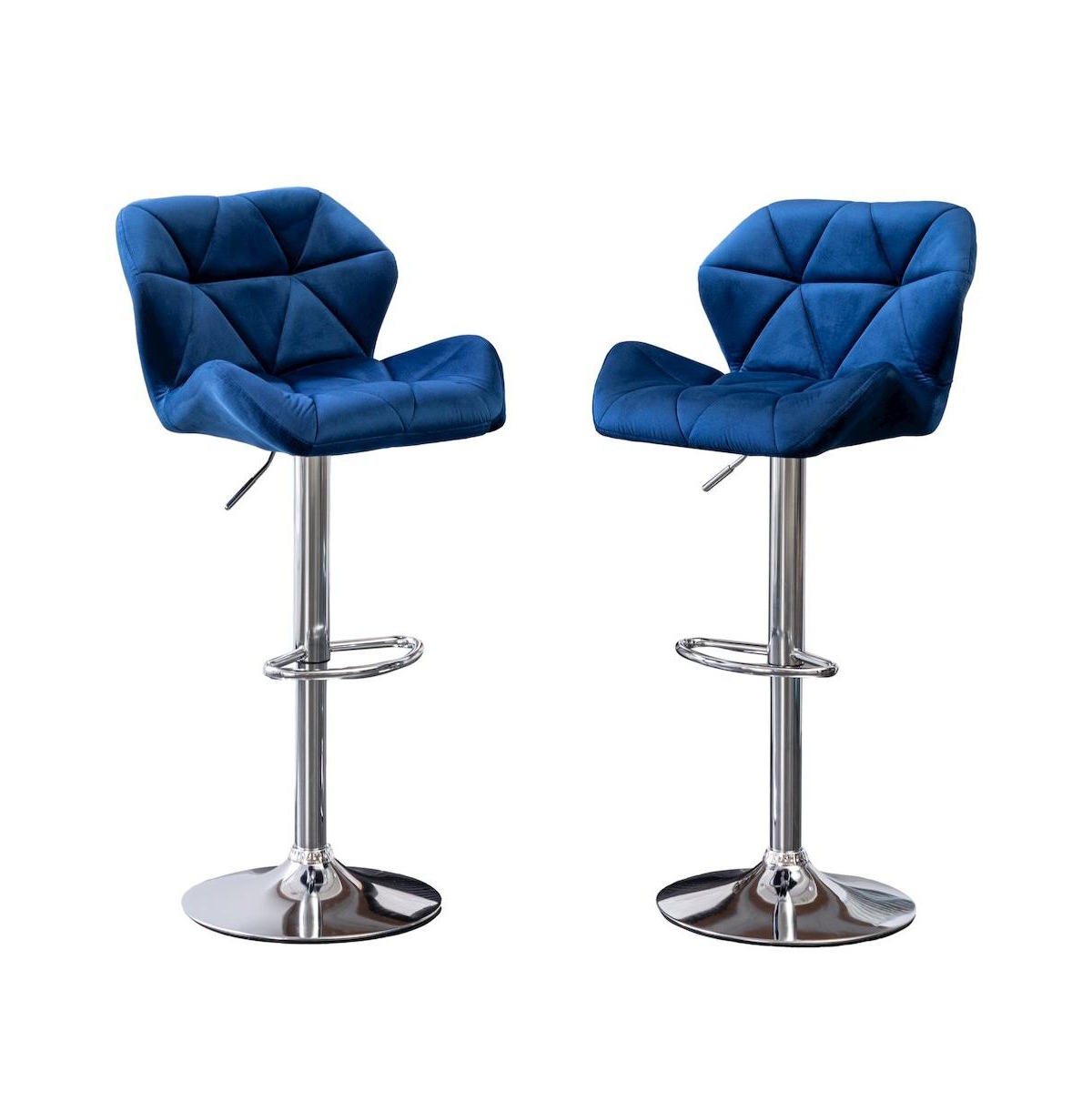 Roundhill Furniture Breni Velvet Diamond Tufted Swivel Adjustable Height Barstool, Set of 2 - Blue