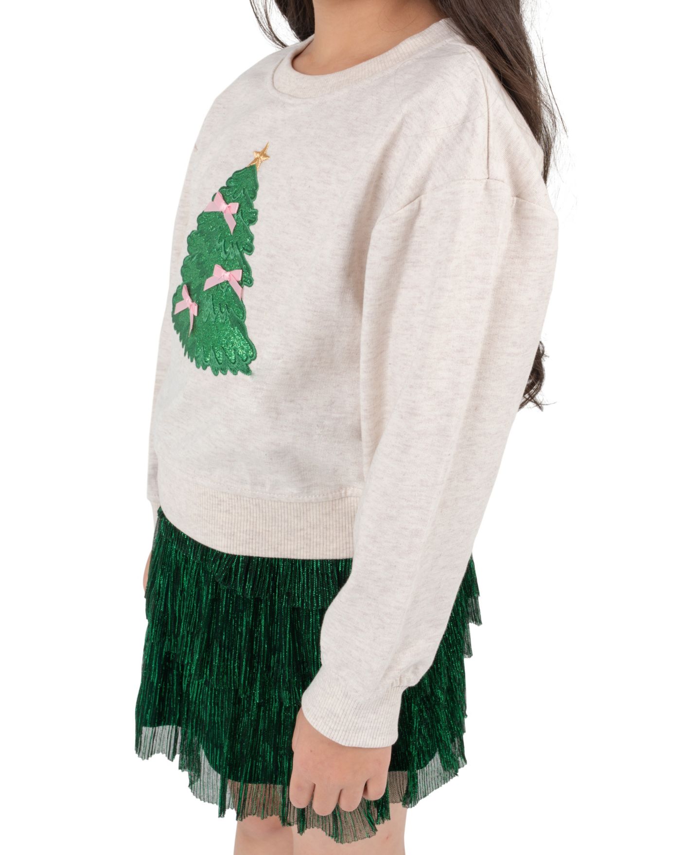 Rare Editions Girls' 2T-6X Christmas Appliqué Tiered Sweatshirt and Skirt, 2-Piece Set, цвет: Слоновая кость — фото 3