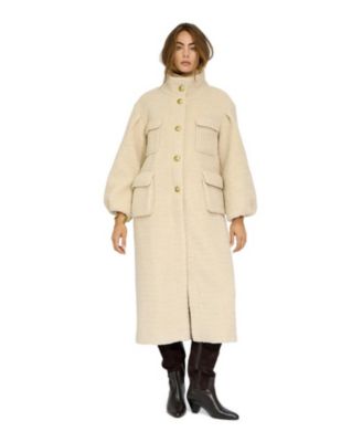 Women's Cozy Nights High-Funnel Neckline Balloon-Sleeve Faux Shearling Coat