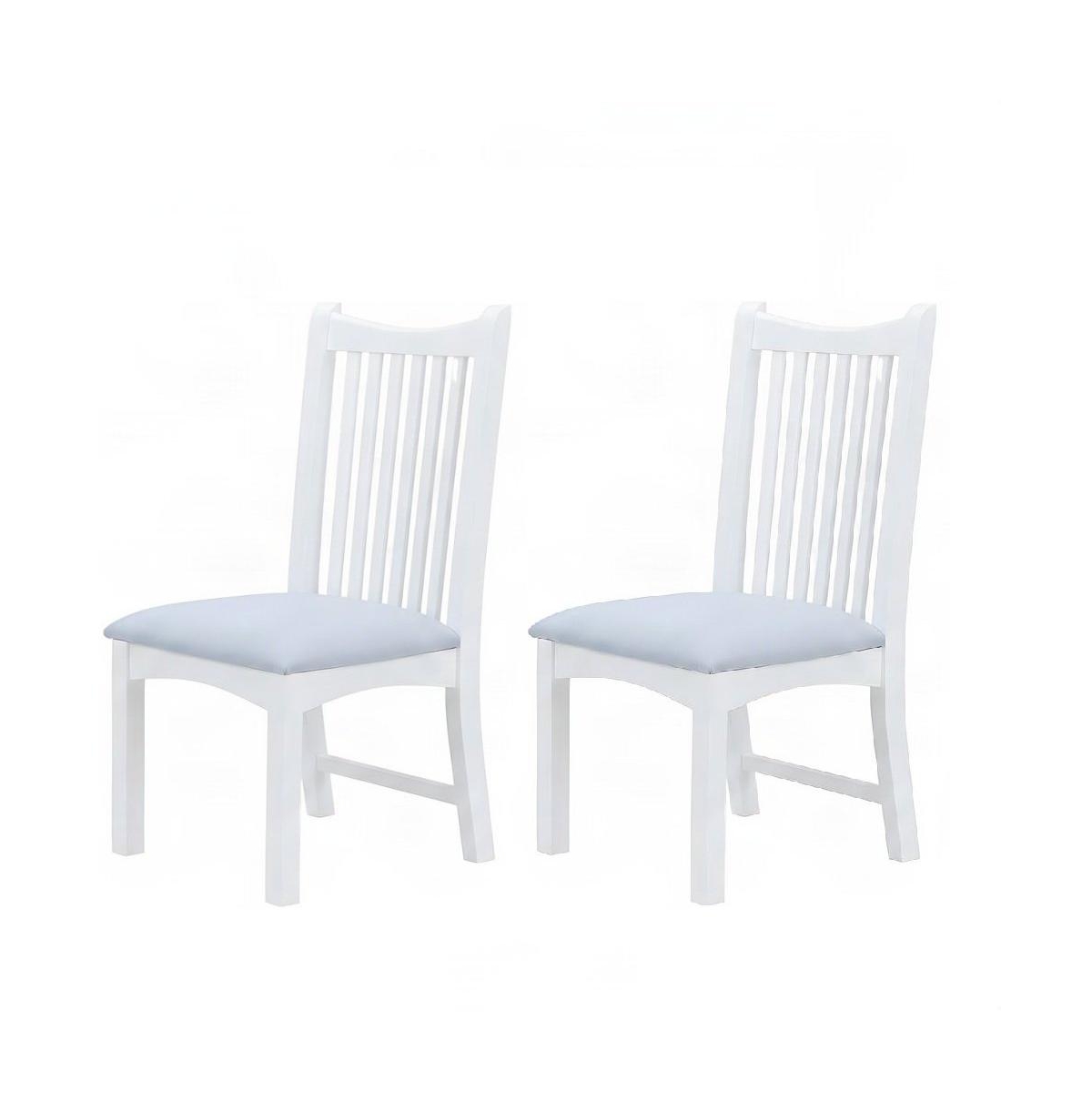 FurniFact Solid Beechwood Upholstered Dining Side Chairs with Faux Leather Seat, Set of 2 - White