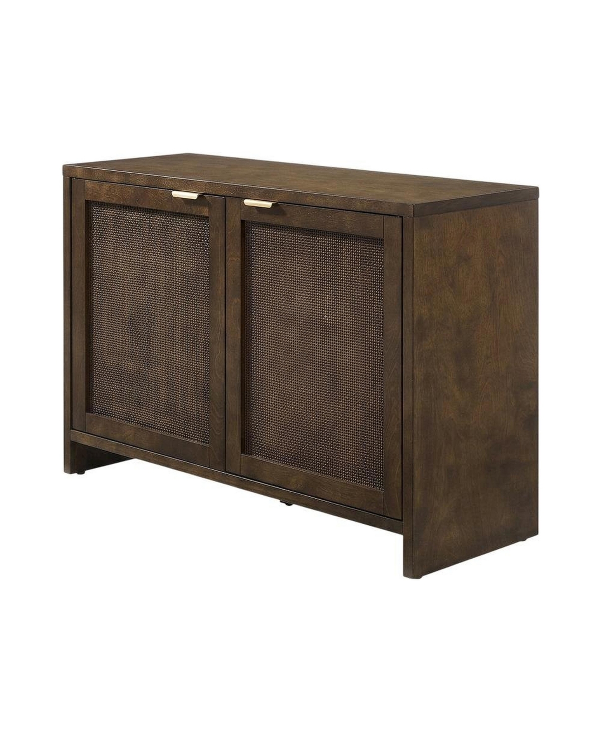 FurniFact Record Player Cabinet with Wicker Accents, Vinyl Storage