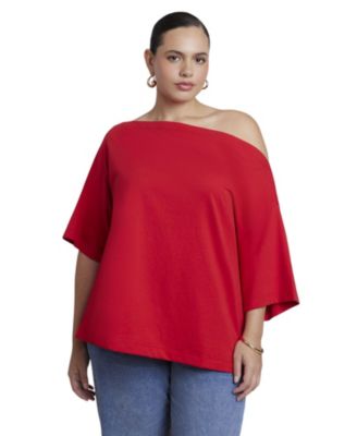 Plus Size Slouchy Oversized Dropped-Shoulder Boat-Neck Tee