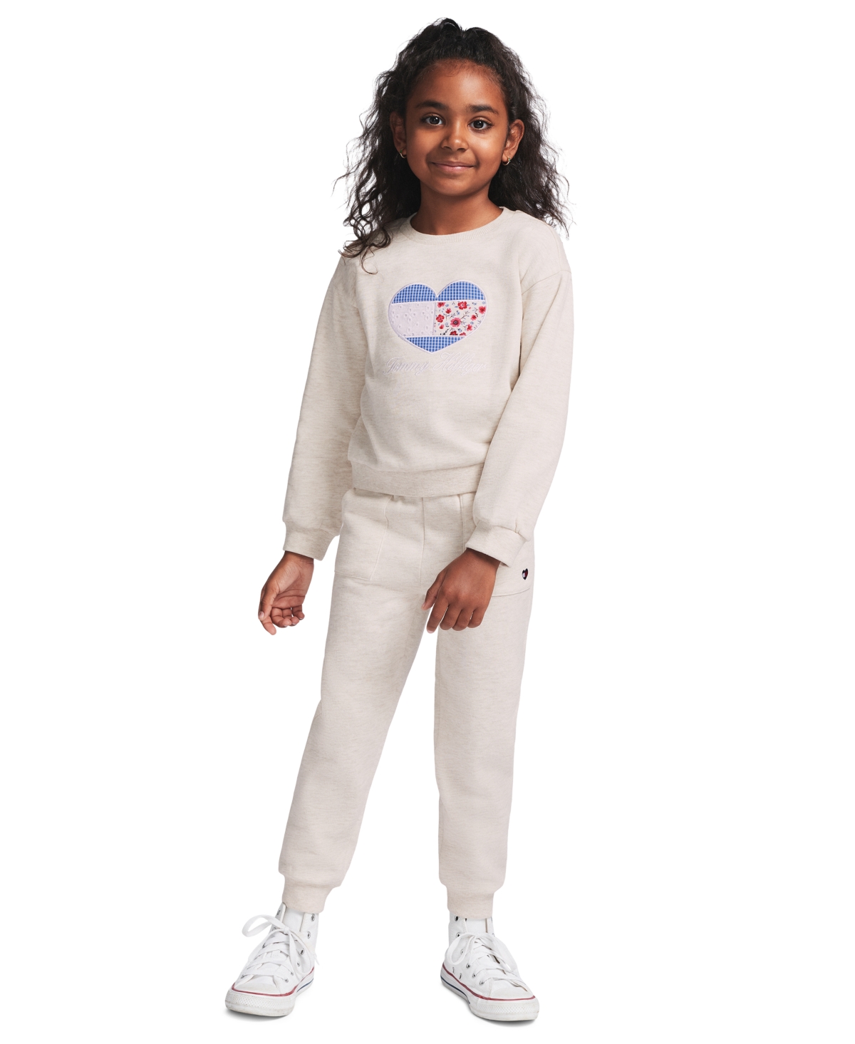 Tommy Hilfiger Girls' 2T-16 Crewneck Long-Sleeve Sweatshirt and Jogger Pants, 2-Piece Set