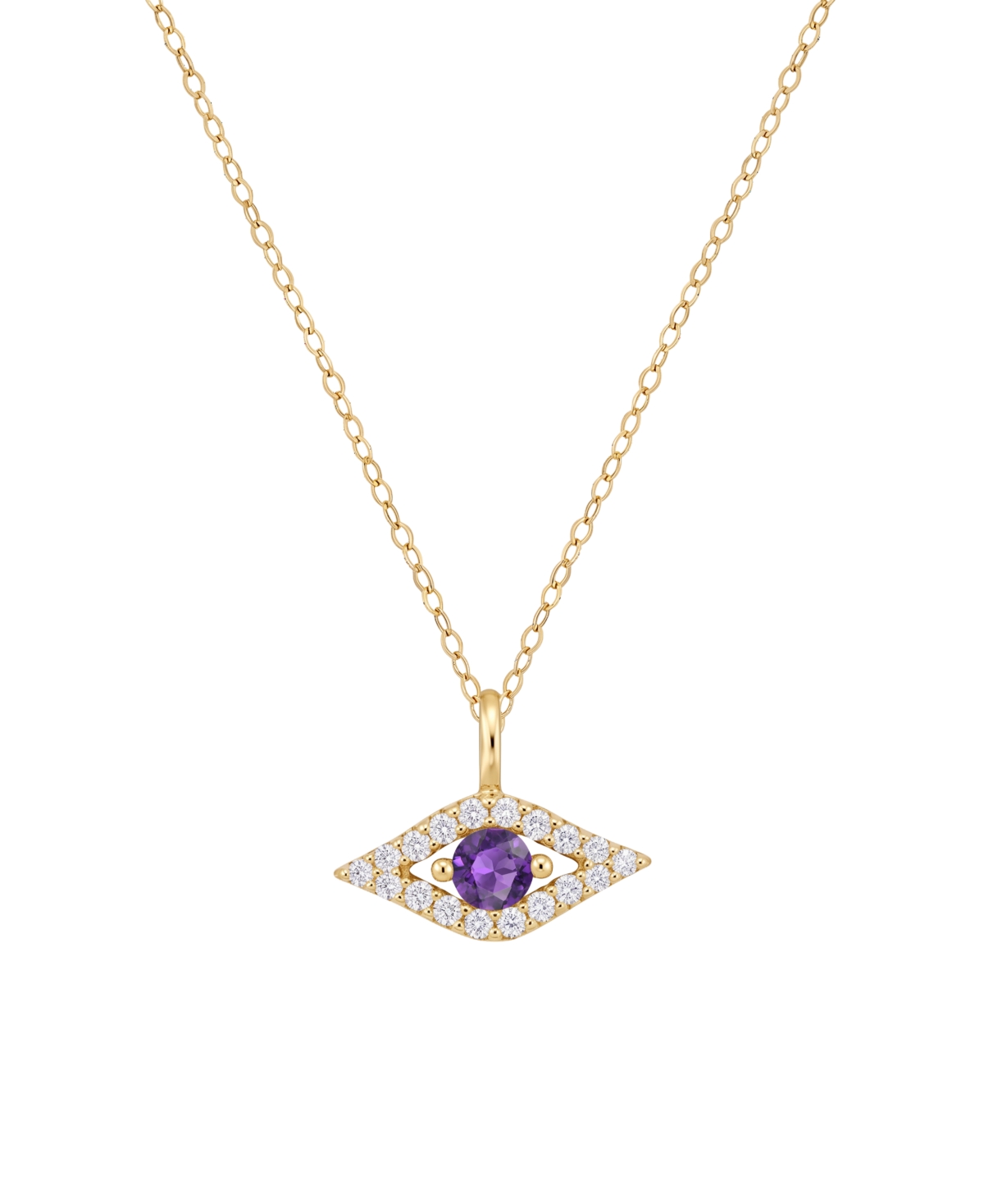 Macy's Amethyst and Diamond Evil Eye Pendant (1/10 ct. t.w. Amethyst, 1/10 ct. t.w. Diamond) in 14k Gold