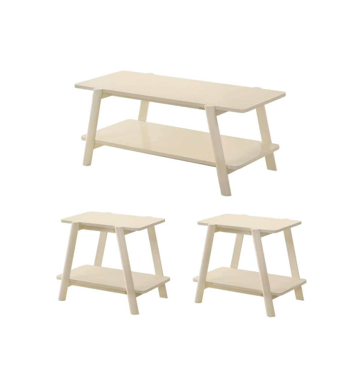 Roundhill Furniture Metz 3-Piece Coffee Table Set, Coffee Table and Two End Tables - Off-white