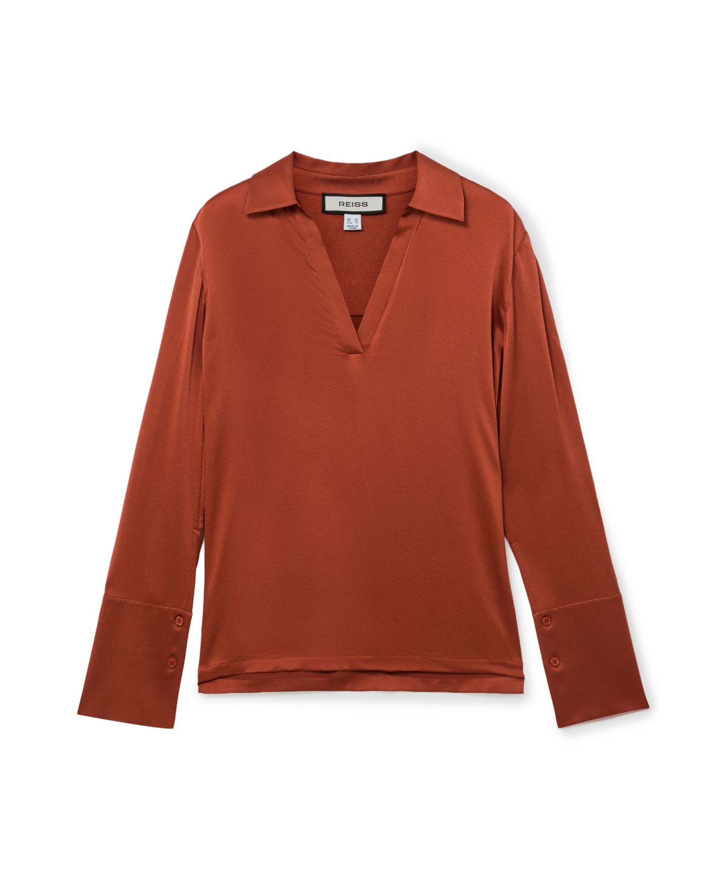 Женская блузка REISS Marina Long-Sleeve Satin Collared, цвет: Ржавый — фото 5
