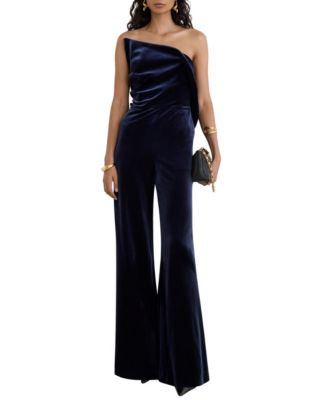 Women's Petite Dasha Velvet Strapless Wide-Leg Jumpsuit