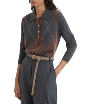 REISS Women's Avery Argyle Wool-Cashmere Polo Sweater - Macy's