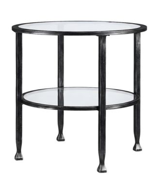 Glass and Iron Round Side Table with Lower Shelf, Hand-Painted Metal