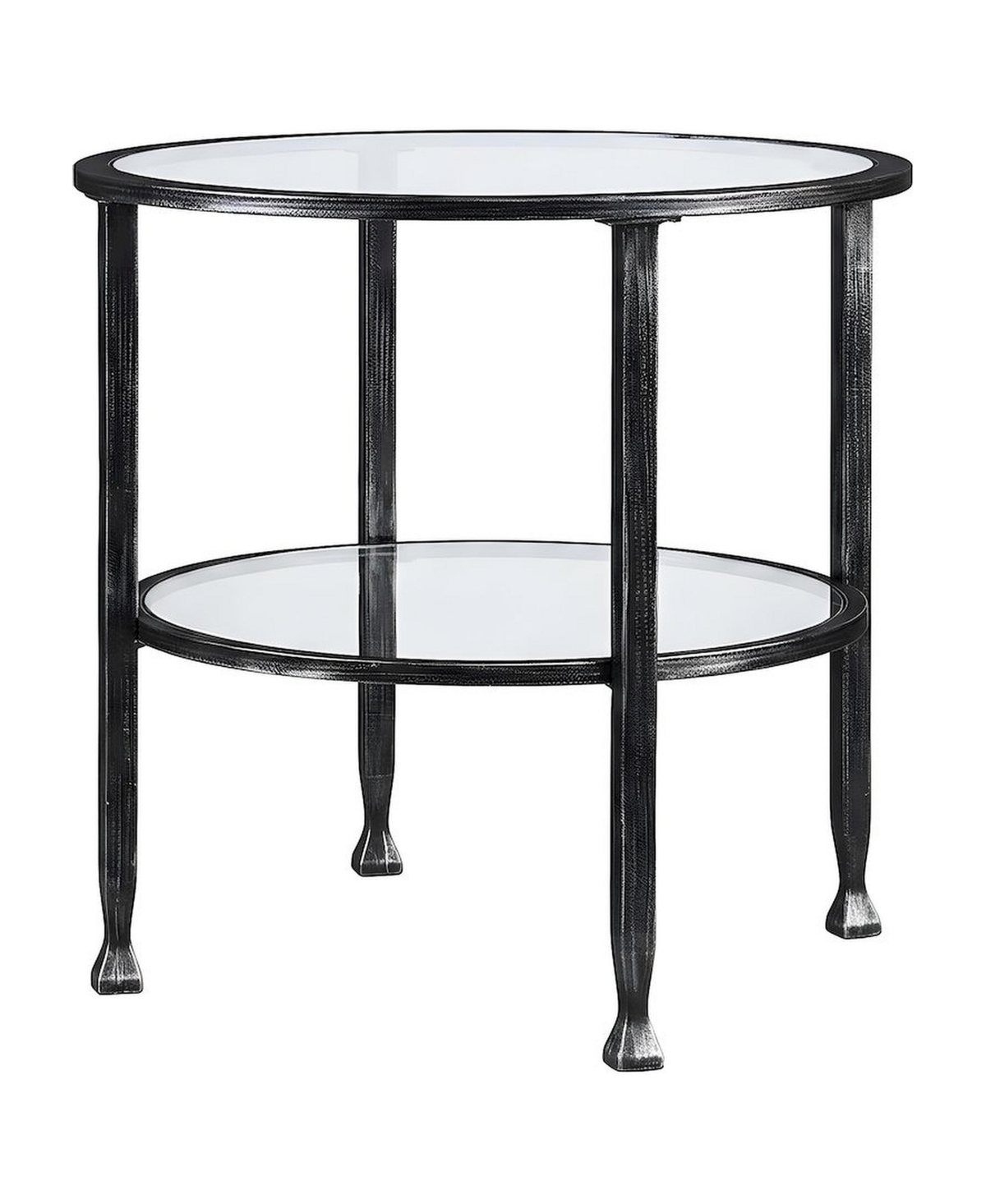 FurniFact Glass and Iron Round Side Table with Lower Shelf, Hand-Painted Metal