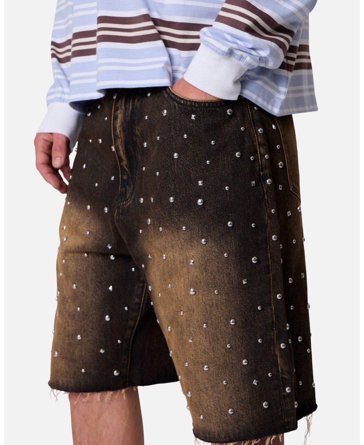 Мужские шорты mnml Baggy Stud Denim, 9" Inseam, цвет: Чёрный — фото 7