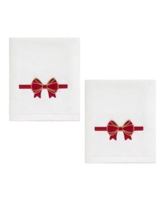 Velvet Bow Cotton Velour Hand Towel Set, 2-Pack