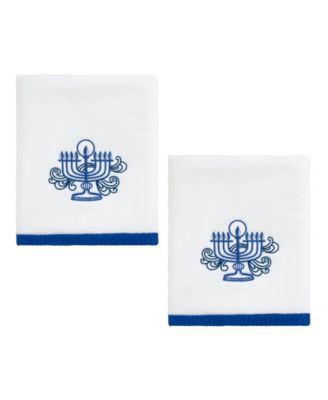 Menorah Cotton Decorative Embroidered Hand Towel, 2-Pack