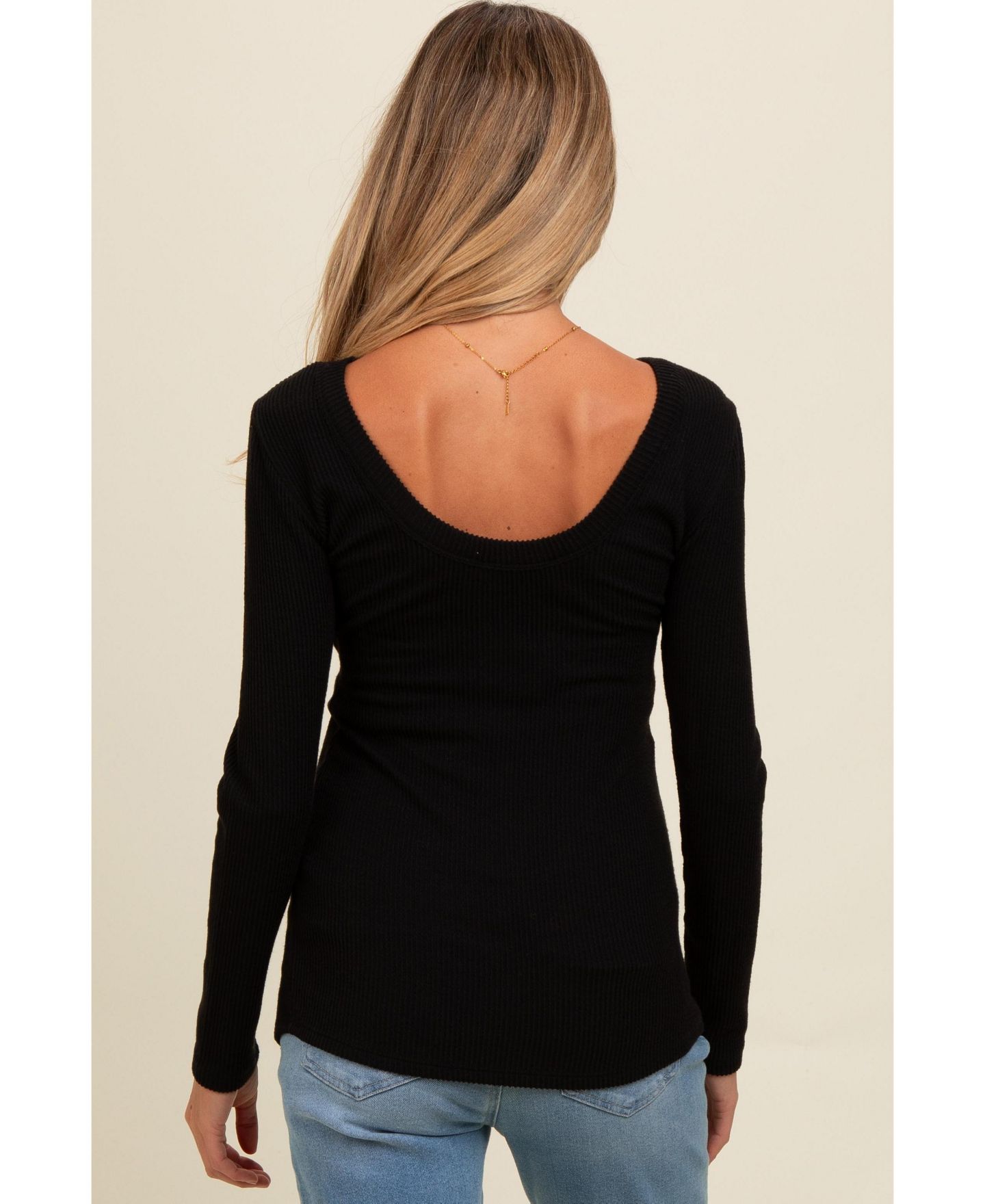 Женский топ Pinkblush Black Ribbed Scoop Neck Long Sleeve, цвет: Чёрный — фото 4