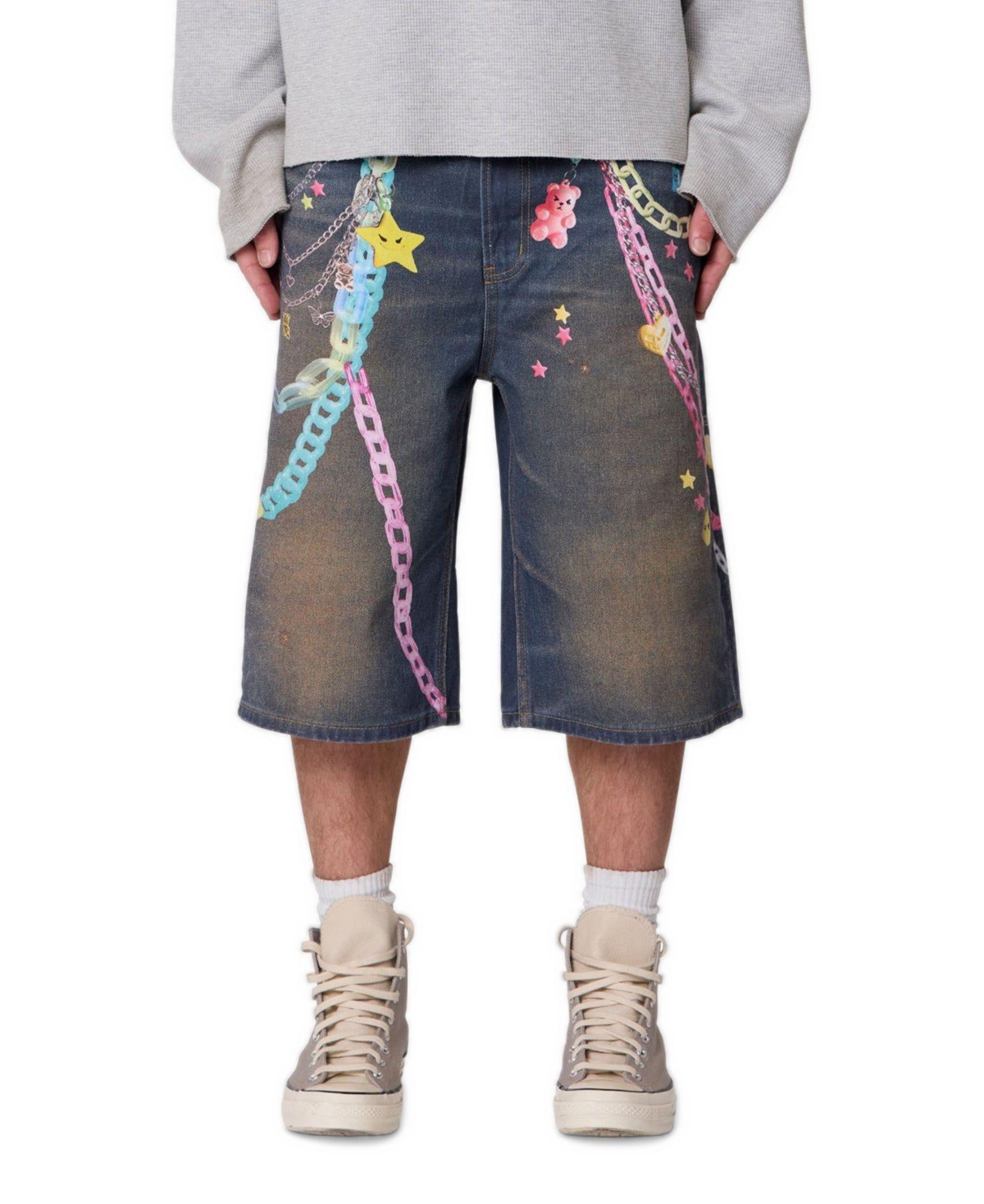 mnml Men's Ultrabaggy Chain Printed Denim Shorts - Dark Blue