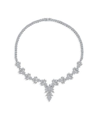 Vintage Marquise Floral Leaf CZ Statement Collar Necklace Silver Plated 16"