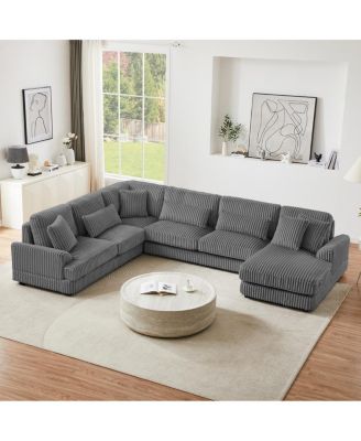 128.35" Oversized U-Shaped Corduroy Sectional Sofa with Chaise