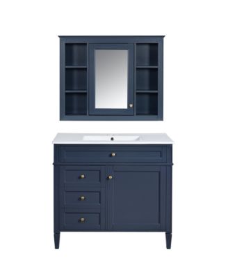 36 Inch Freestanding Bathroom Vanity, MDF Cabinet with Solid Wood Frame, Ceramic Integrated Sink